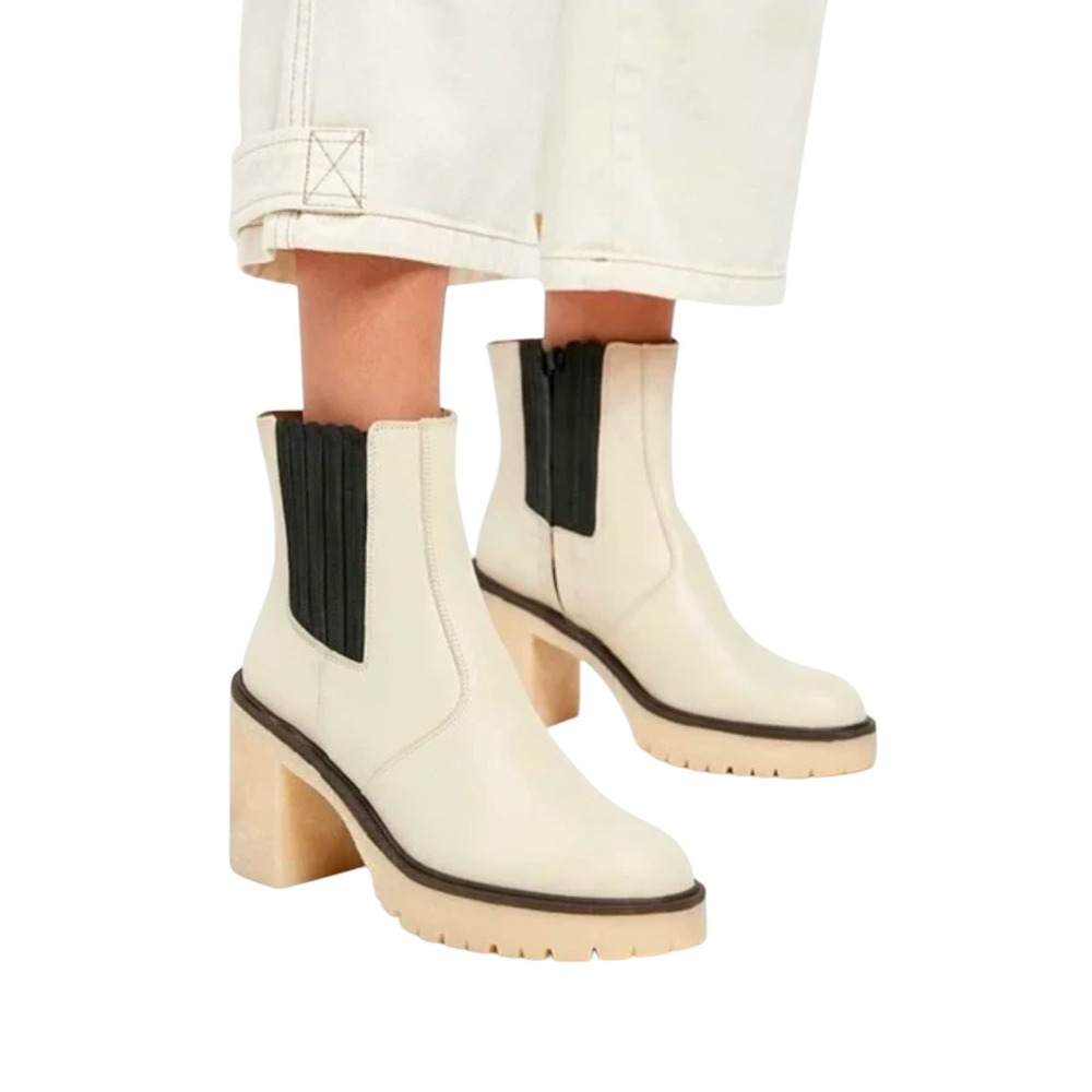 NIB! Free People Leather James Chelsea Chunky Boot in White - Size EU 39